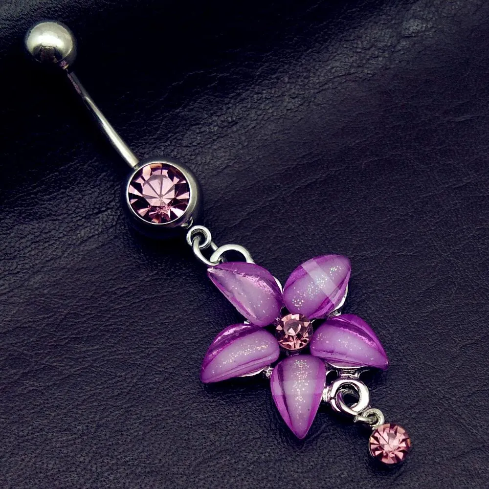 20 Stück Mix-Stil rosa Engel Traumfänger Kreuz Rose Blume baumeln Nabel Bauchnabelpiercing-Knopfringe Piercing-Schmuck-Sets227u