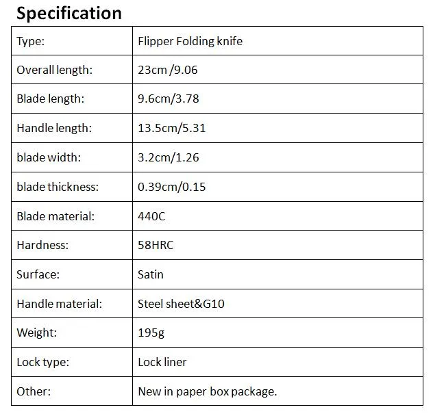 최고 품질 플리퍼 접이식 칼 440C 58HRC 새틴 블레이드 G10 처리 EDC 포켓 나이프 서바이벌 전술 접는 나이프 선물