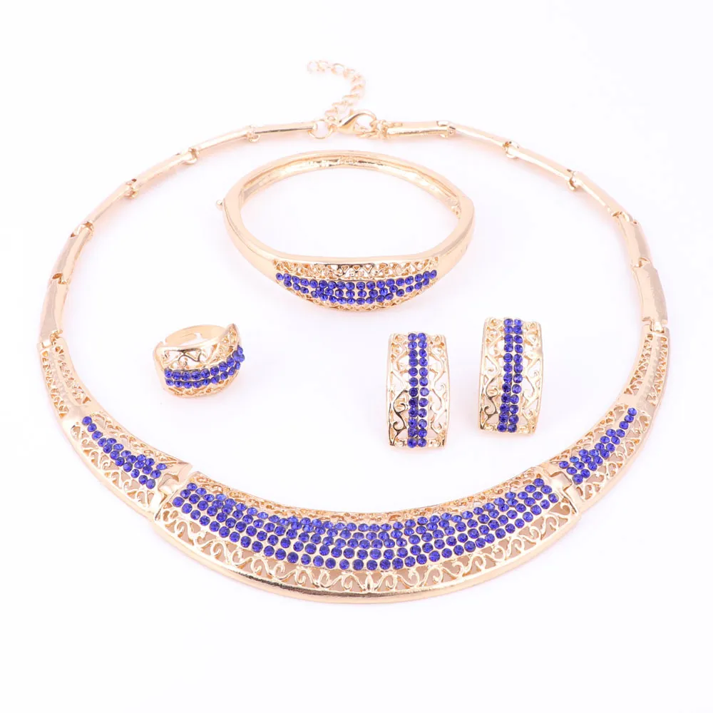 6 kleuren Crystal Dames Vergulde Verzilverd Boho Sieraden Sets met Oorbellen Verklaring Ketting Voor Party Wedding Necklace