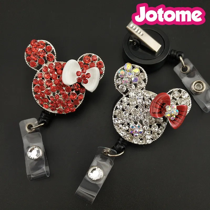 Cute Cartoon Mouse Head Key Tags Plastic With Rhinestone Accents