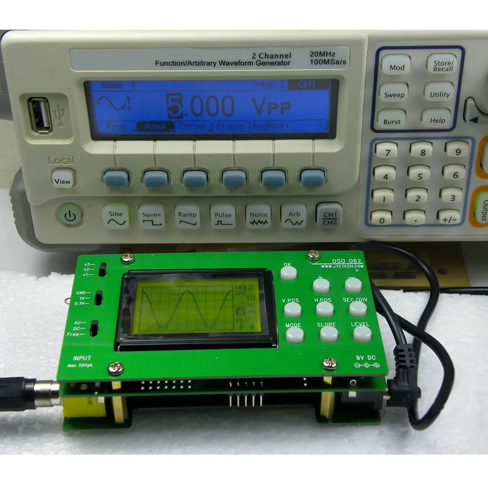 Freeshipping Mini LCD Digital Oscilloscope DIY Kit DSO062 1M Banwidth 2Msps Taux d'échantillonnage en temps réel