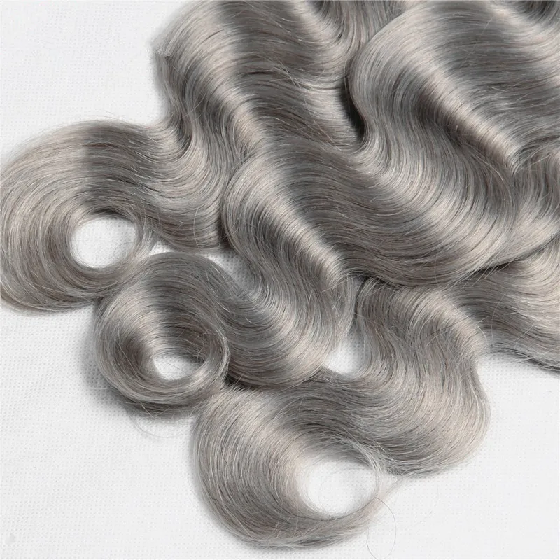 Estensioni dei capelli indiani dell'onda del corpo di Ombre grigio argento 1B Fasci di capelli Ombre bicolore grigio 4 pezzi / lotto Tessuto dei capelli dell'onda del corpo3494536