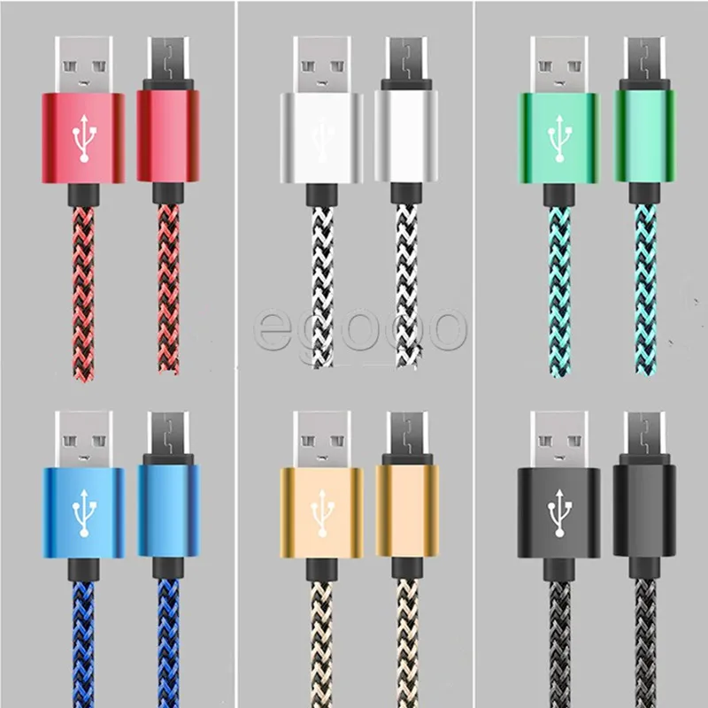 Cable micro USB de tela trenzada 1M 3FT 2M 3M Cable de carga USB para teléfonos móviles Samsung Galaxy S7 Edge S6 Edge LG