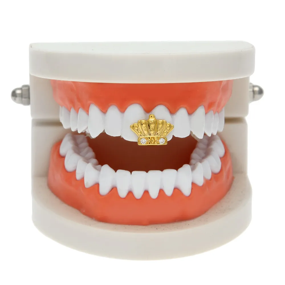 New Silver Gold Plated Crown shape Hip Hop Single Teeth Grillz Cap Top & Bottom Grill for Halloween Party Jewelry