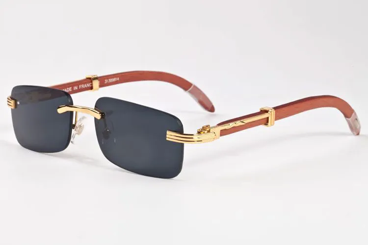 Luxury fashion rectangle rimless plain mirror glasses men women wooden  horn sunglasses lunettes de soleil