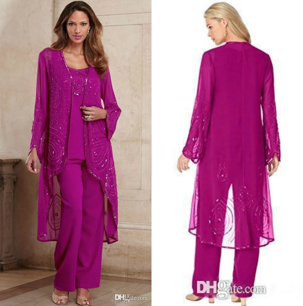 Cicinia Slate Blue 3 Pieces Mother Of The Bride Pant Suits Plus Size For Wedding Chiffon Beaded main image 1