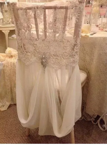 椅子カバーのロマンチックな美しい安いシフォンレースリアル絵の椅子サッシカラフルな結婚式用品A01