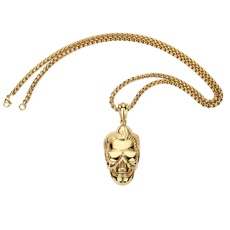 Hot Fashion Man Figure Jewelry Human Head Pendant Necklace Hip Hop Vintage Cool Gold Plated Stainless Steel Chain For Men Women