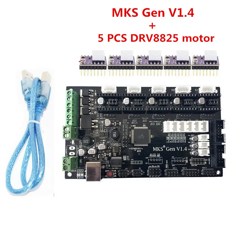 Pièces d'imprimante 3D, carte de commande MKS Gen V1.4 + 5 moteurs pas à pas DRV8825 compatibles avec Ramps1.4/Mega2560 R3, livraison gratuite