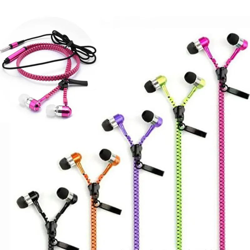 3.5mm In-Ear Metal Bass Zipper Earphones Headphones Wired Stereo General Earbud Headset With Microphone For iphone Samsung Computer MP4