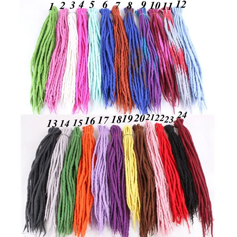 Synthetische haakvlechten Twist Haar Nepal Felted Wool Dreadlocks Synthetische Vlechten Hair Extensions 90cm-120cm 24 kleuren Populair