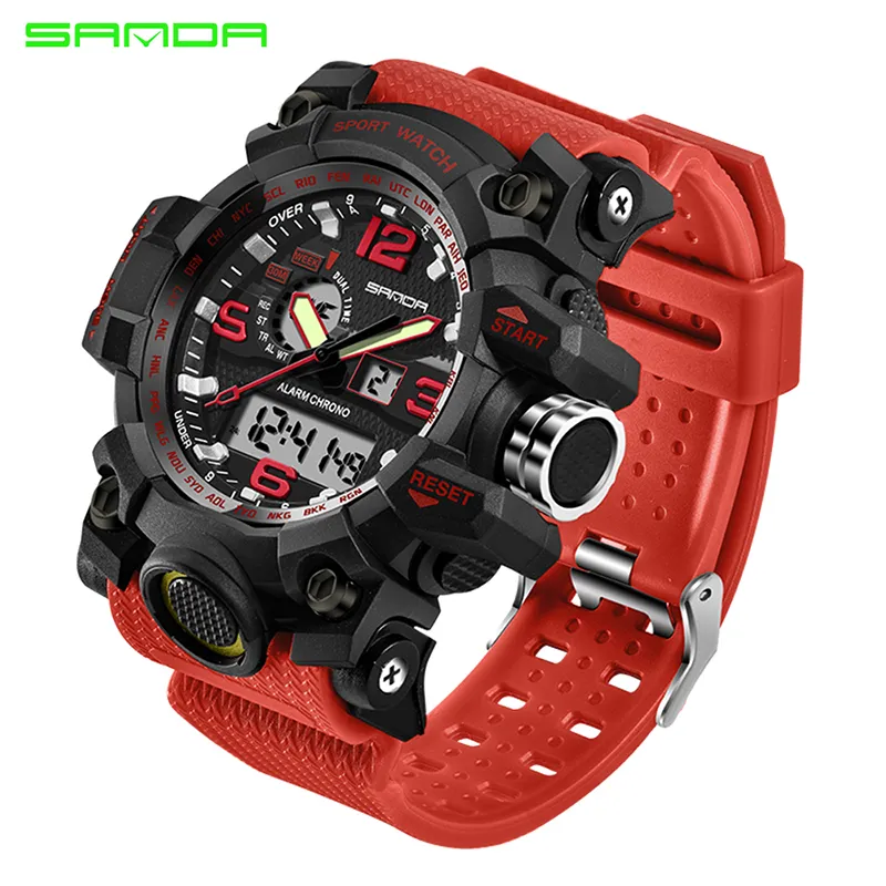 2017 neue Mode Sanda Marke Dual time Digitale Sport Uhr Wasserdicht S-Shock männer Luxus Led Digital Chrono Relogio masculino