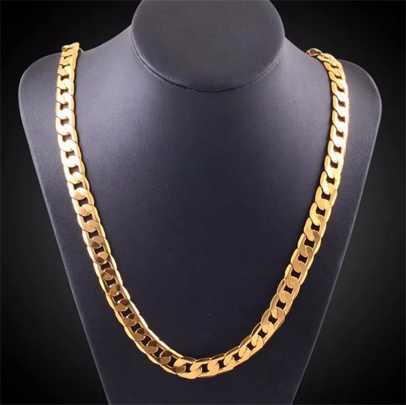 Yhamni Pure Gold Color Halsband med 18Kstamp New Fashion Men smycken hela klassisk länkkedja Collar Fashion Halsband NX180282D