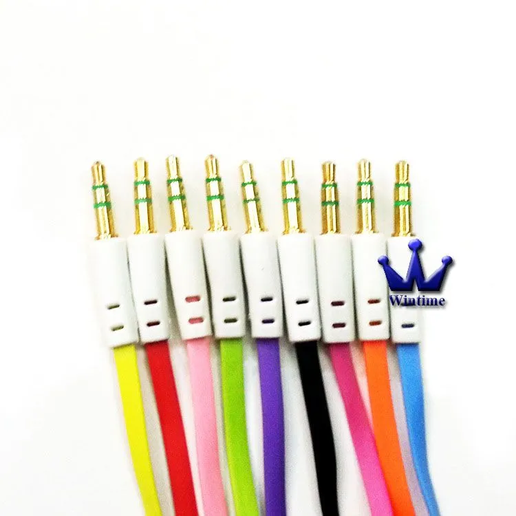 10X Multi-color Noodle AUX Stereo Audio Cable Male to Male for iPhone Samsung HTC 