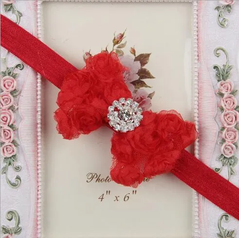Big Chiffon Rose Bows Shabby Vintage Chic Rosette Hair Bow With CZ Diamond Boutique Hair Bows YH6732447116