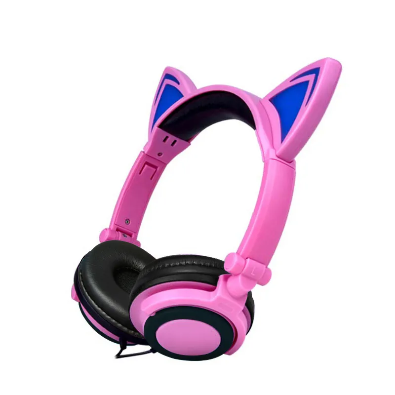 Cute Cat Ear Auriculares con luz LED Plegable Intermitente Resplandeciente Gaming Elf Auriculares Música MP3 Auricular para PC Computadora portátil Computadora Teléfono móvil