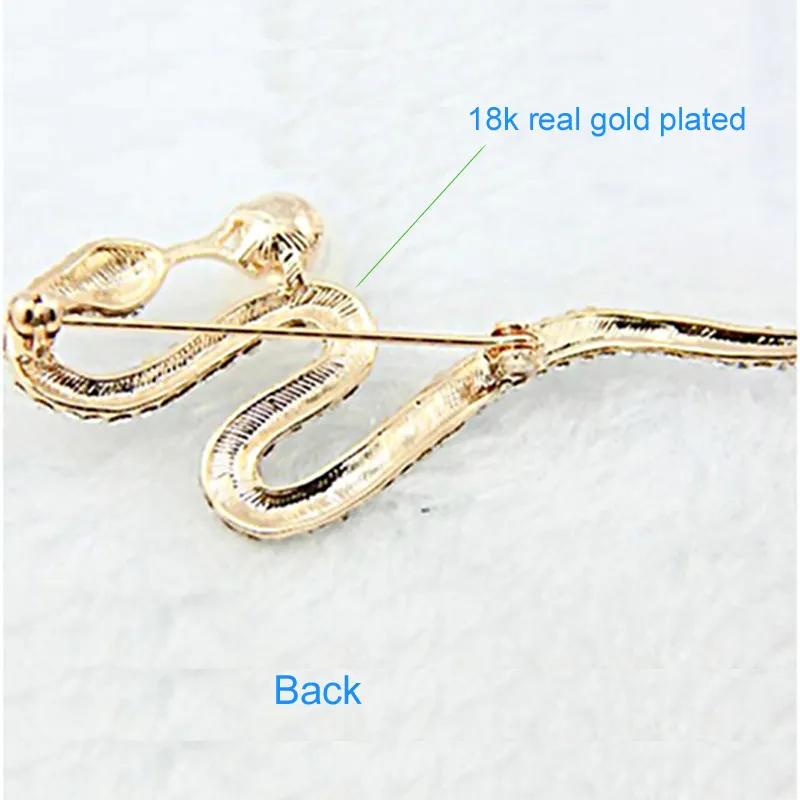 Quality Shiny Diamond Crystal Snake Brooch For Women Scarf Pins Shell Pearl Brooches 18K Real Gold Plated Wedding Party Jewelry Gifts