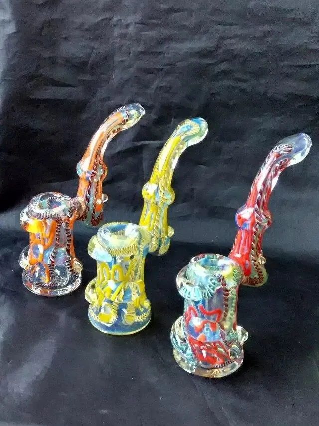 1 Stück Sherlock Heady Bubbler Pfeifen zum Rauchen von Kräutern, bunte Ölbunerpfeifen, gebogener Hals, Tabakpfeifen aus Glas