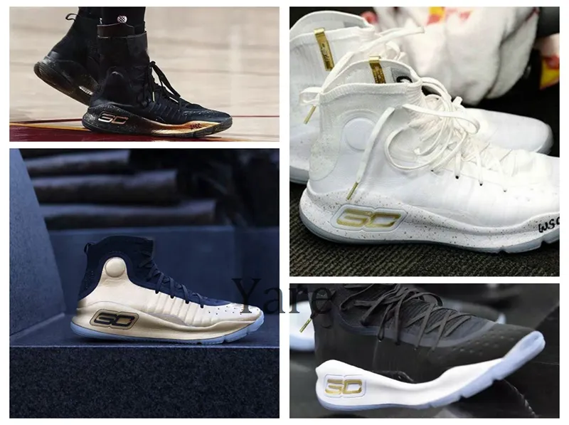 Zapatillas baloncesto Stephen Curry 4 IV Currys 4 Blanco Negro Dorado Hombres CAMPEONATO MVP Zapatillas