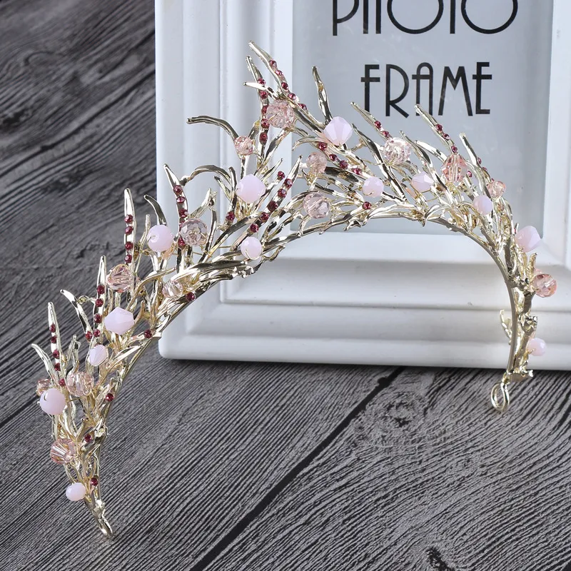 Baroque Queen Bridal Tiara Crown Pink Black Stone Graduation Prom Party Bridal Wedding Luxury Hair Jewelry Accessory 1421101