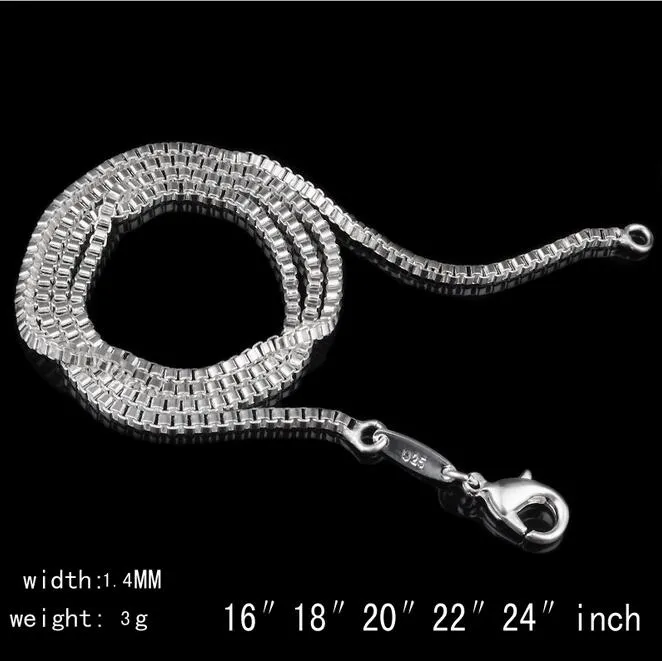 5 tailles disponibles 925 chaîne en argent collier boîte chaîne collier femmes hommes enfants 16-24 pouces bijoux kolye collares G219