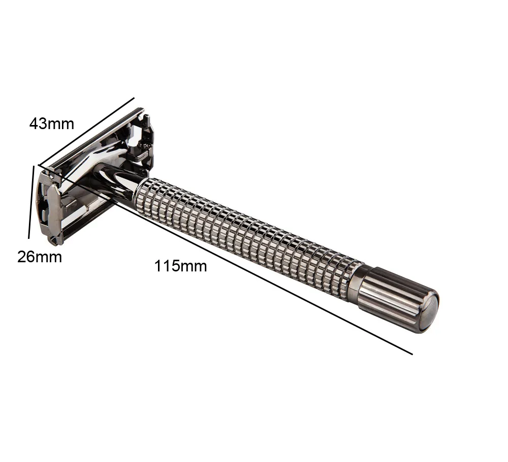 1 Razor 10 Blades Long Handle Safety Razor Brass Double Edge Manual