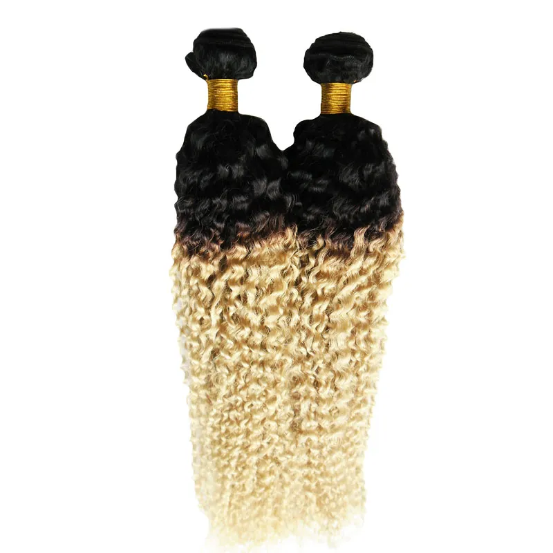 Kinky Curly Virgem Cabelo ombre tecer cabelo loiro T1B / 613 brasileiro do cabelo weave bundles 200g brasileiro kinky curly 