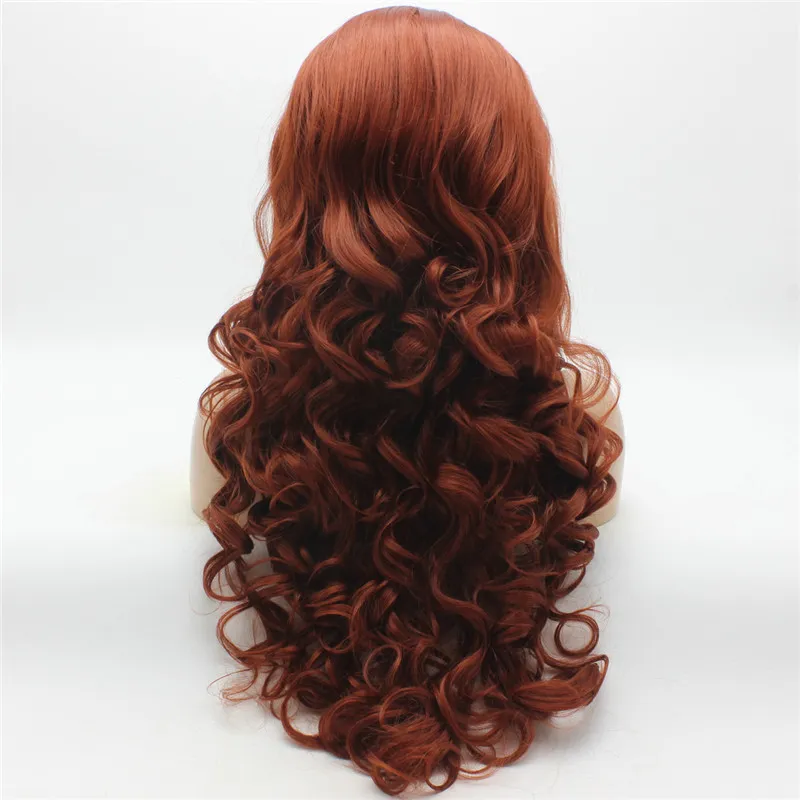 Iwona Hair Wavy Long Wine Wig 5350 Half Hand Tied hat耐性合成レースフロントWIG5480462