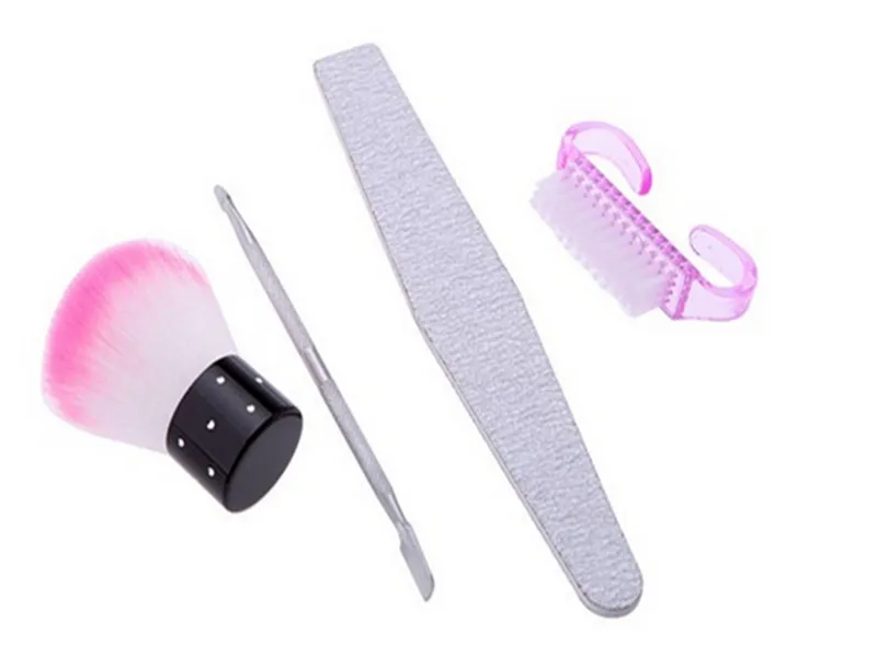 Fast Shipping 4 in 1 kits Nail brush+dust brush clearner+nail file +metal push Polish Art Decor Art Nail Tools