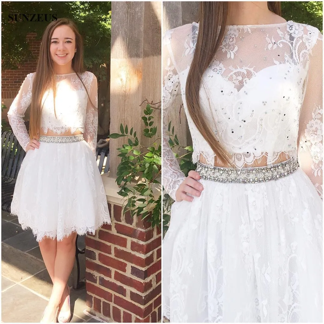 Long Sleeve Short White Party Dresses Two Piece Lace... From Sunzeusdress,  $150.76 | DHgate.Com