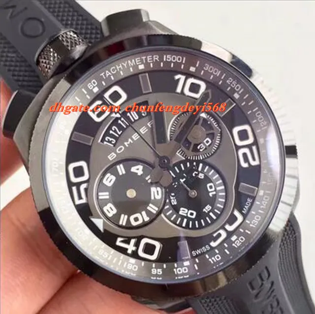 Мода Роскошные часы Новый Аутентичный BOMBERG BOLT 68 Кварц Chrono Black PvD Резиновый Ремешок Часы 45 мм Мужчины Часы высшего качества