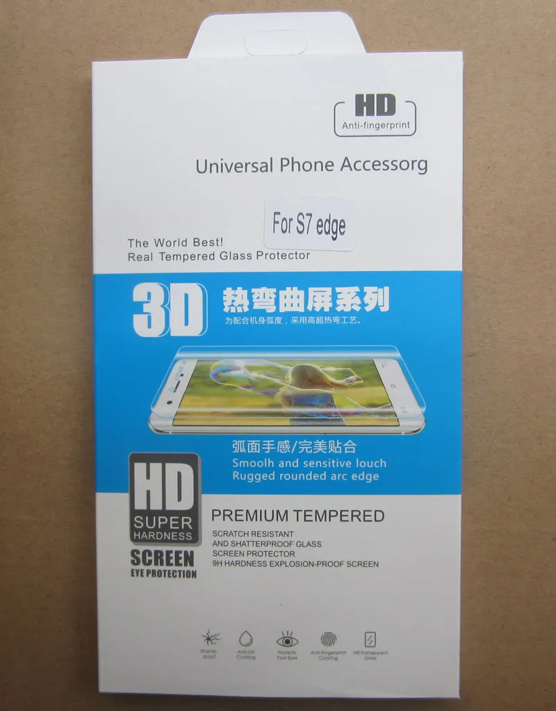 film de protection d'écran LCD en verre trempé incurvé 9H adapté aux cas pour samsung galaxy s6 s7 s8 s9 edge plus avec emballage de vente au détail