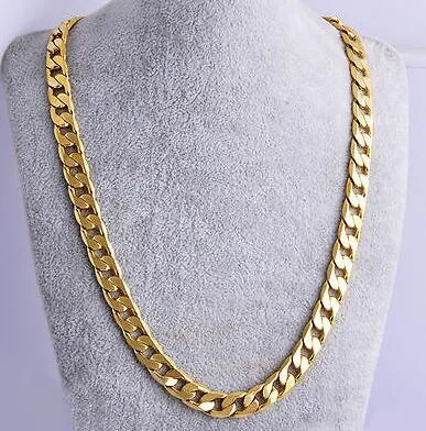 Real 18k yellow gold filled mens necklace 23 6 Chain Set Birthday Gift3258