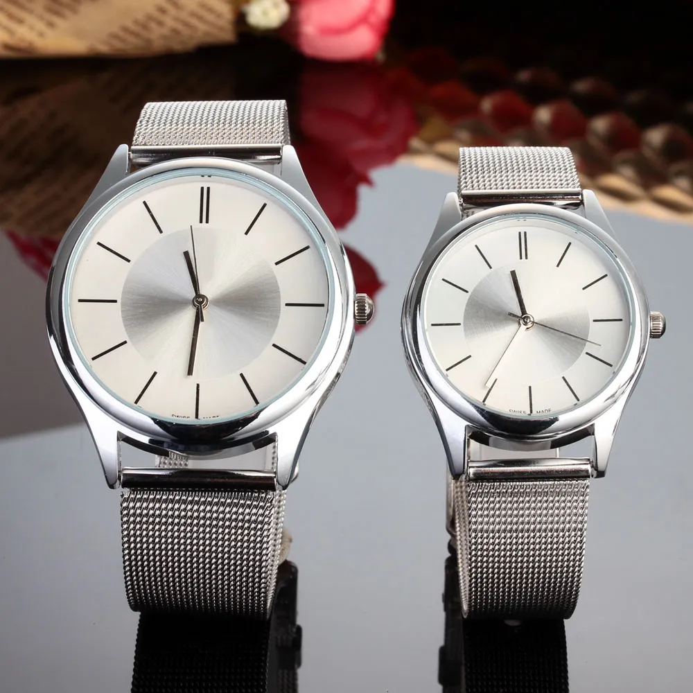 Fashion Brand women's men's Unisex Lovers' silver Steel Metal Band quartz wrist watch C012912