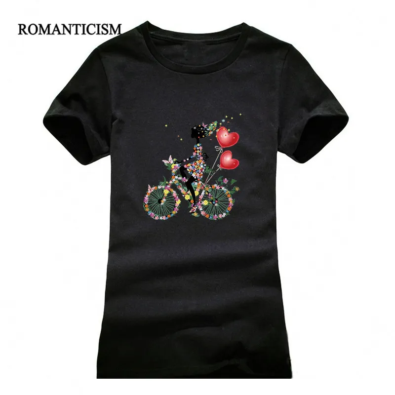 Toptan-Romantizm Yeni Ince T Gömlek Kadın Bisiklet Baskılı Pamuk Kawaii T-Shirt Bayanlar Moda Yaz Tees Siyah Beyaz Kırmızı Gri Tops