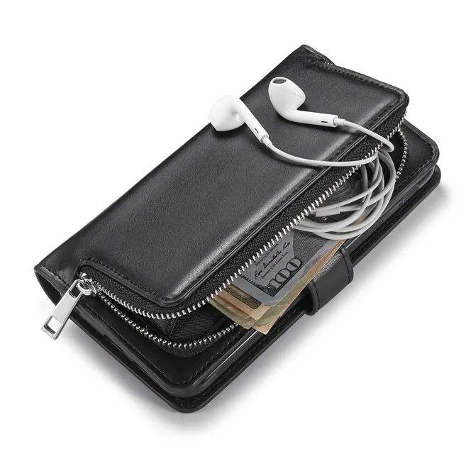 Multifunctionele portemonnee lederen tas voor iphone xs max xr 8 7 6 s plus s9 s10 plus rits portemonnee pouch telefoon gevallen dame handtas