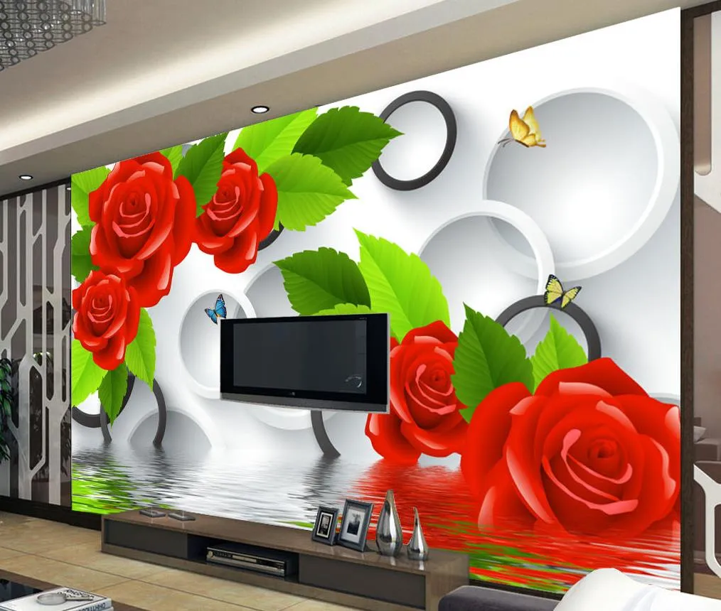 Mode Decor Woondecoratie voor Slaapkamer Water Roses TV Achtergrond Muursticker 3D Wallpaper 3D Muurdocumenten voor TV-achtergrond