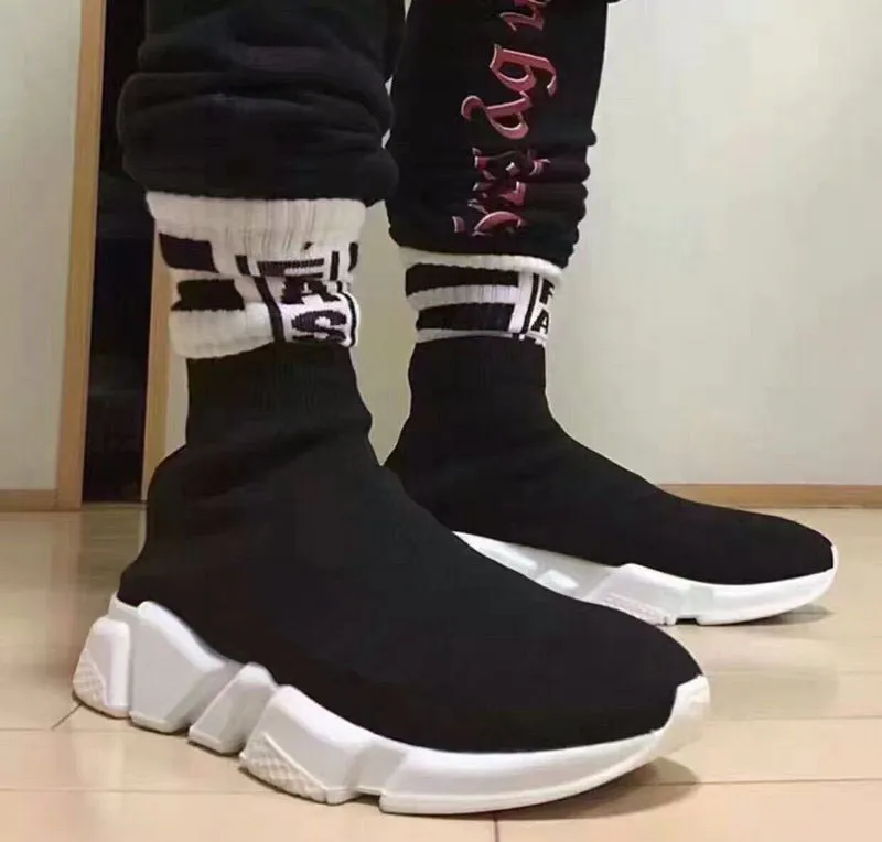 Fashion Men Women Boots Designer Speed Mesh Shoes Black White Mens Mid Sock Boot Top-Quality Size 5.5-11 for Male Female