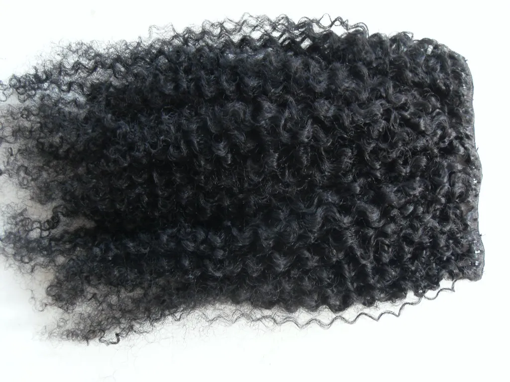 Brasilianische menschliche Jungfrau-Remy-Clip-Ins-Haarverlängerungen, verworrene Locken, Haareinschlag, Tiefschwarz, 1 Farbe9084781