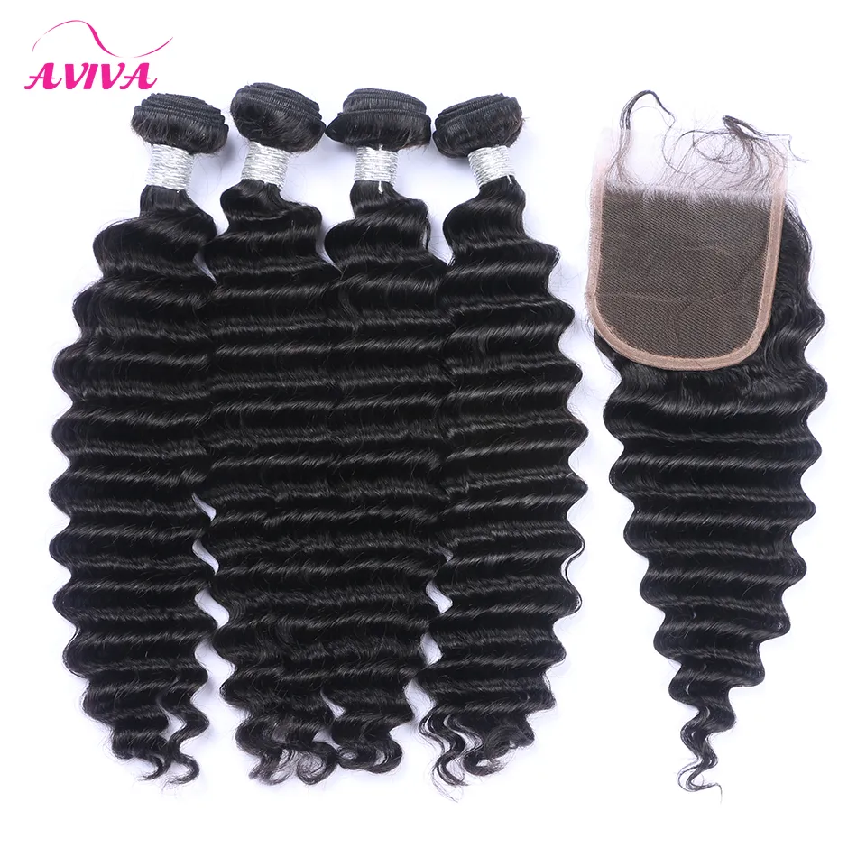 5Pcs Lot Malaysian Deep Wave Curly Virgin Hair With Closure Malaysian Lace Closure With 4 Bundles Malaysian Deep Wave Wavy Human Hair Weaves