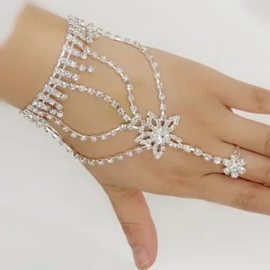 Wedding Bracelets Rhinestone Star Bridal Hand Harness Bangle Slave Chain Wedding Hand Bracelets Finger Ring Bracelets