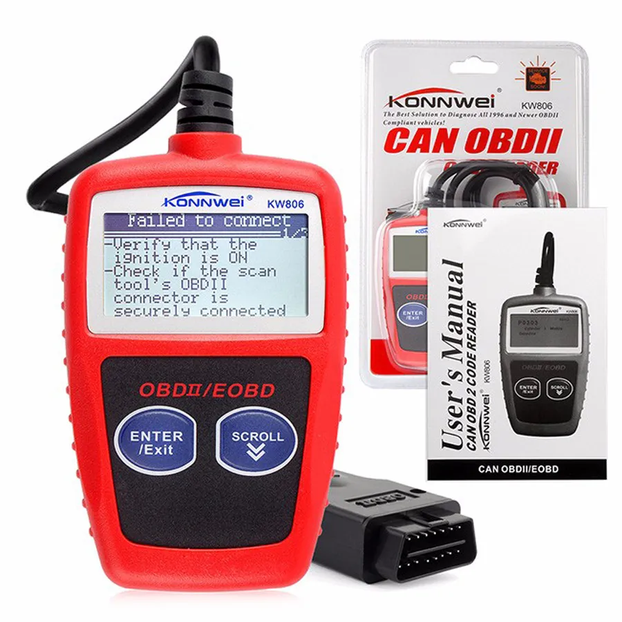 KONNWEI KW806 coche Universal OBDII puede escáner lector de código de Error herramienta de escaneo OBD 2 BUS OBD2 escáner de diagnóstico PK AD310 ELM327 V1.5