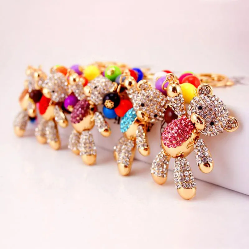 Free shipping Lucky bear Crystal Rhinestone Keyrings Key Chains Holder Purse Bag For Car Christmas Gift Keychains Jewelry