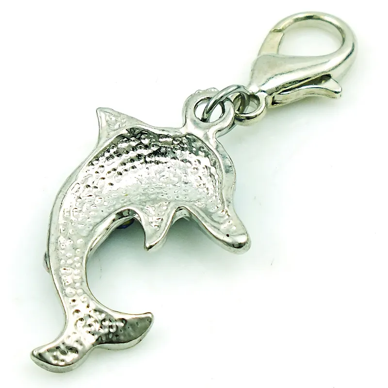 Helt ny mode charms dangle rhinestone dolphin djur charm med hummer lås diy smycken gör tillbehör