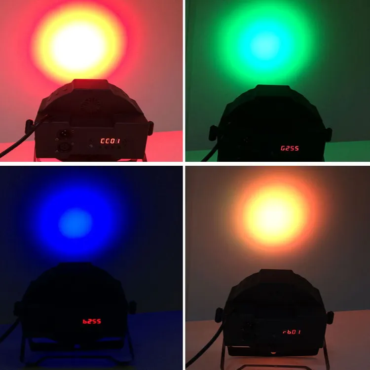 54W 18 * 3W Stage Lights Up-Lighting DMX 512 Full RGB Färgblandning LED Flat Par Kan Röd Grön Blå Färg Blandning Uppbelysningssteg Dans