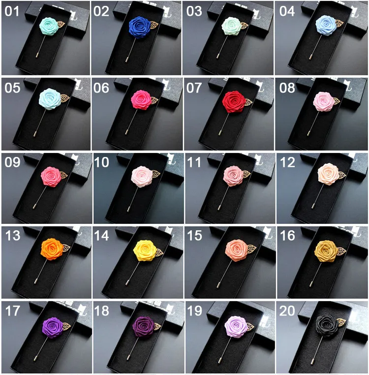 Rose Corsage Groom Brooch Pin Man Wedding Satin Flowers Boutonniere Prom Tuxedo Party Accessories Decorations Multi Colors For Cho6463373