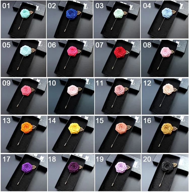 Rose Corsage Groom Brooch Pin Man Wedding Satin Flowers Boutonniere Prom Tuxedo Party Accessories Decorations Multi colors for cho4838757