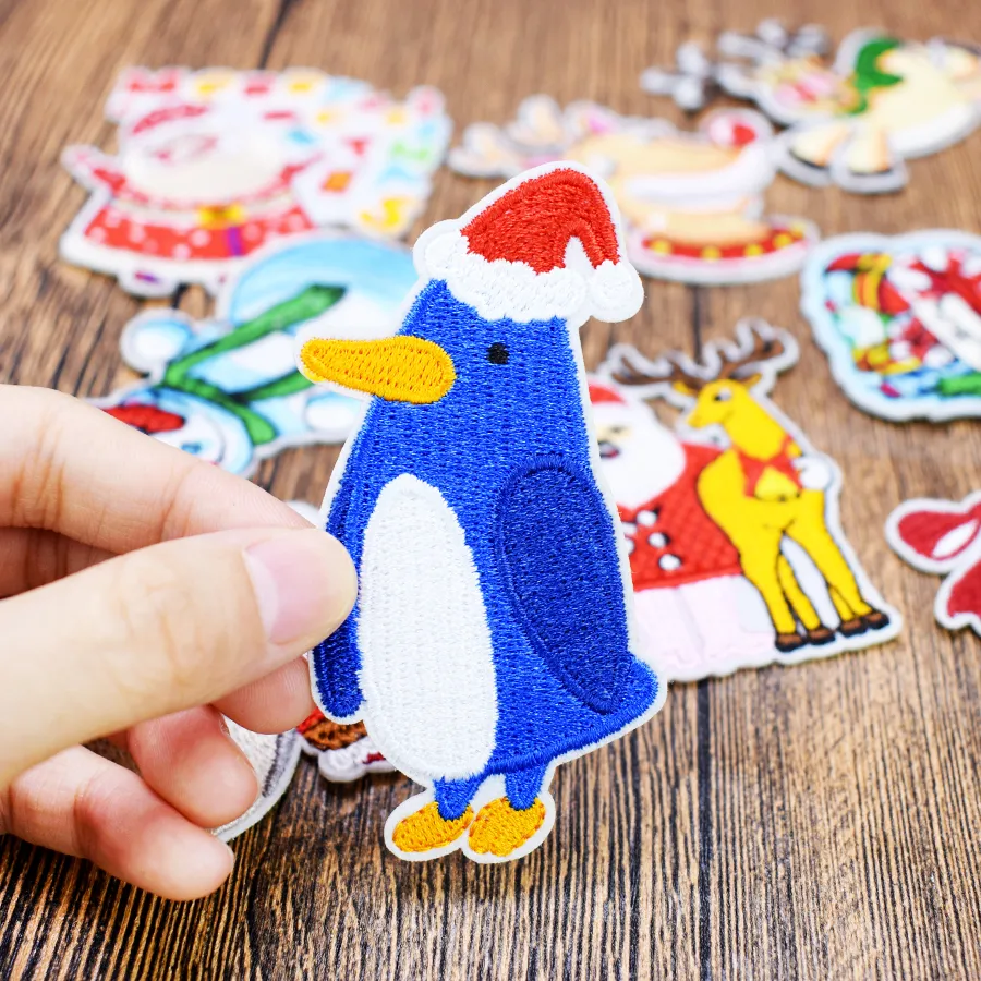 Ten Styles Christmas Patches for Clothing Iron on Transfer Applique Patch for Coats Sweater Socks Shoes DIY Sew on Embroidery Sticker 