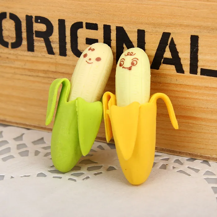 Wholesale- 2Pcs/lot Kawaii Cute Banana Eraser Fruit Pencil Rubber Novelty For Kids Toy Children's Day Gift