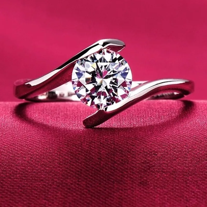 S925 Gümüş Düğün Anel Yüzüğü 18K Gerçek Beyaz Altın Kaplama CZ Diamond 4 Prong Nişan Düğün Yüzüğü Kadınlar233R